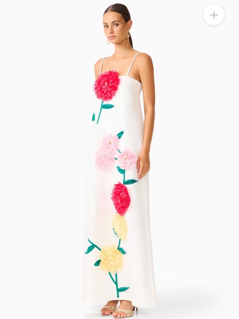 Elliatt White Maxi Dress with Red, Pink and Yellow Floral Appliqués - Picture 2 of 5